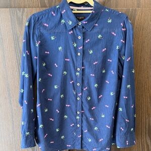 Talbots Petites 100% Cotton Tropical Blouse Sunglasses/Palm Trees, Beach, PM